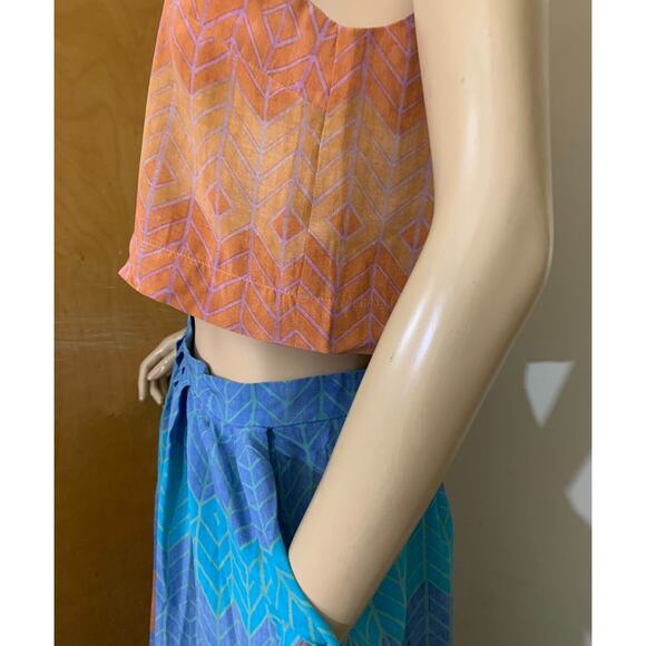 MORGAN CARPER Anthropologie Blue Multi 100% Silk Pleated SERI Midi Skirt SMALL - Picture 4 of 15